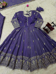 Lavender Color Simmer Silk Top With Lehenga