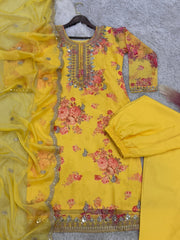 Good Looking Organza Yellow Color Palazzo Suit