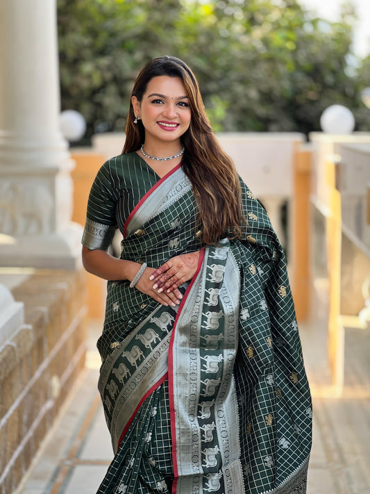 Good Looking Soft Silk Green Color Saree