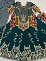 Traditional Wear Heavy Work Green Color Top With Lehenga
