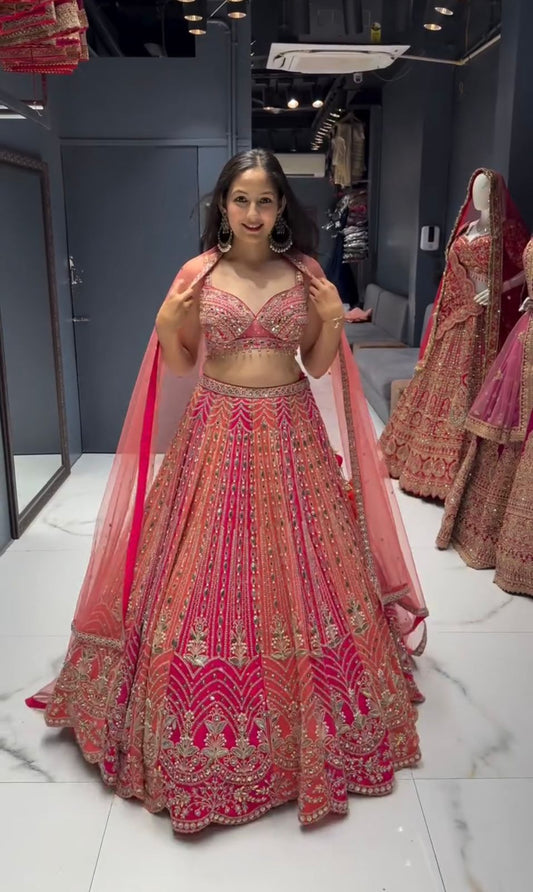 Multicolor Real Mirror Hand Work Bridal Lehenga