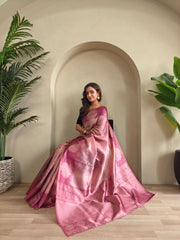Wonderful Pink Color Flower Print Silk Saree
