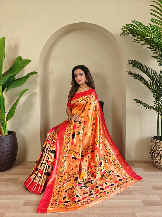 Blissful Paithani Silk Orange Color Saree