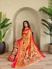 Blissful Paithani Silk Orange Color Saree