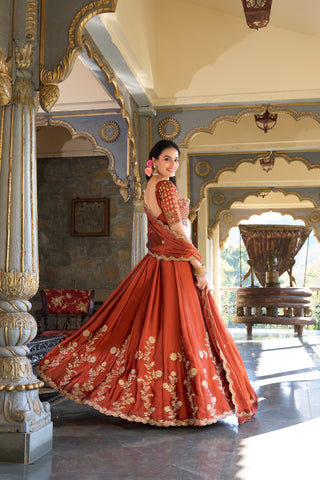 Wedding Wear Heavy Rangoli Silk Orange Color Lehenga Choli