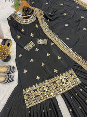 Heavy Work Black Color Unique Sharara Suit