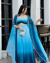 Unique Double Shaded Blue Color Palazzo Top With Shrug