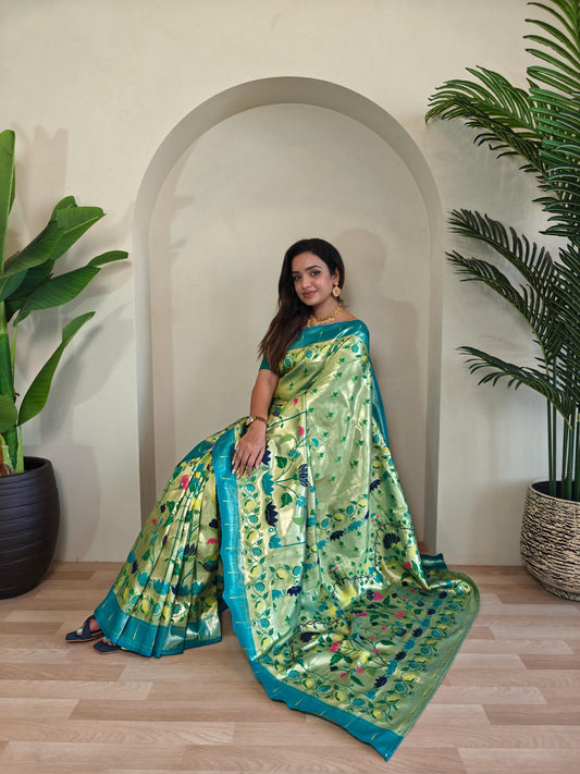 Blissful Paithani Silk Perrot Color Saree