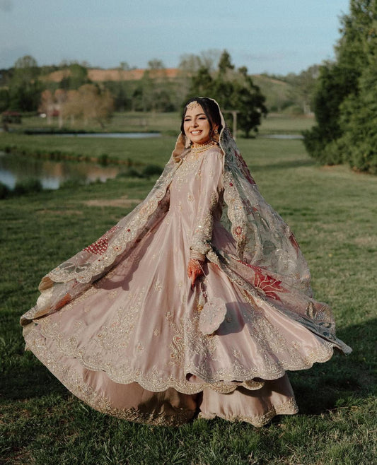 Alluring Pink Chinon Sequence Work Palazzo Suit