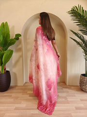 Classic Pink Color Digital Print Organza Saree