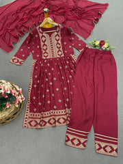 Delightful Foil Print Red Color Salwar Suit