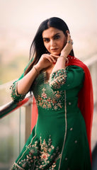 Designer Sequence Work Green Color Sharara With Orange Dupatta
