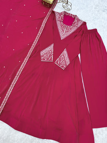 Adorable Pink Roman Shimmer Silk Anarkali Suit