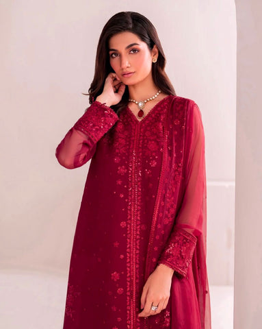 Georgette Sequence Work Red Color Palazzo Suit