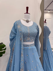 Wedding & Party Wear Georgette Sky Blue Color Lehenga choli