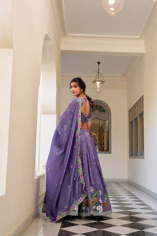 Designer Gold Crush Lavender Color Lehenga