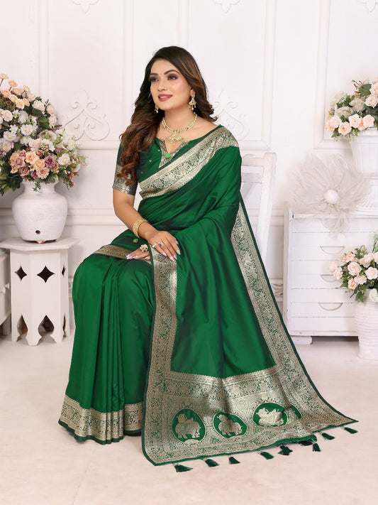 Preferable Banarasi Silk Green Color Saree