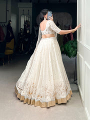 Attractive Embroidery Work White Color Lehenga Choli