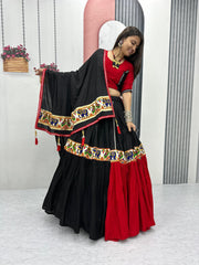Stylish Red Cotton Gamathi Work Lehenga Choli