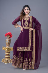 Peaceful Sequence Work Wine Color Palazzo With Dupatta Set