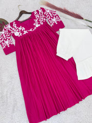 Ravishing Pink Color  Embroidery Work Palazzo Suit