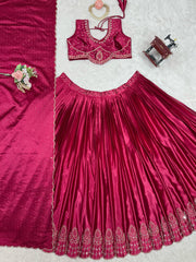 Wedding & Party Wear Satin Silk Pink Color Lehenga Choli