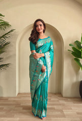 Festive Special Teal Green Color Silk Saree