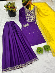 Preferable Sequence Work Purple Color Sharara Suit