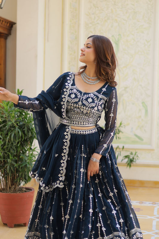 Wonderful Sequence Work Teal Blue Color Lehenga Choli