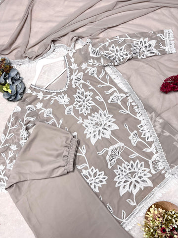 Ravishing Sky Blue Georgette Embroidery Palazzo Suit