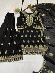 Ravishing Black Fendy Embroidery Work Sharara Suit