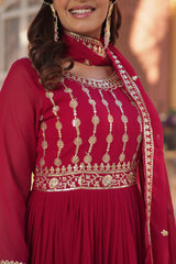Attractive Embroidery Work Red Color Gown