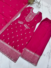 Lovely Chinon Silk Pink Color Salwar Suit