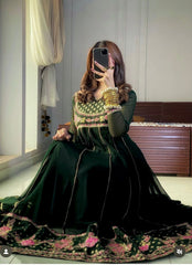 Trendy Green Georgette Embroidery Work Gown