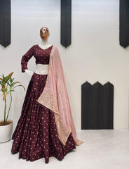 Daisy Maroon Poly Rayon Sequence Work Lehenga Choli
