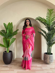 Adorable Bandhani Print Pink Color Saree