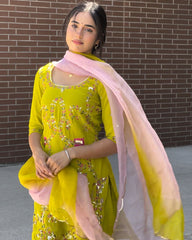 Stylish Green Georgette Sequence Work Sharara Suit