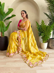 Beautiful Crush Silk Yellow Color Saree