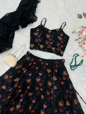 Classy Organza Silk Black Color Lehenga Choli