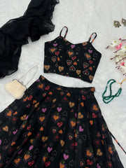 Classy Organza Silk Black Color Lehenga Choli
