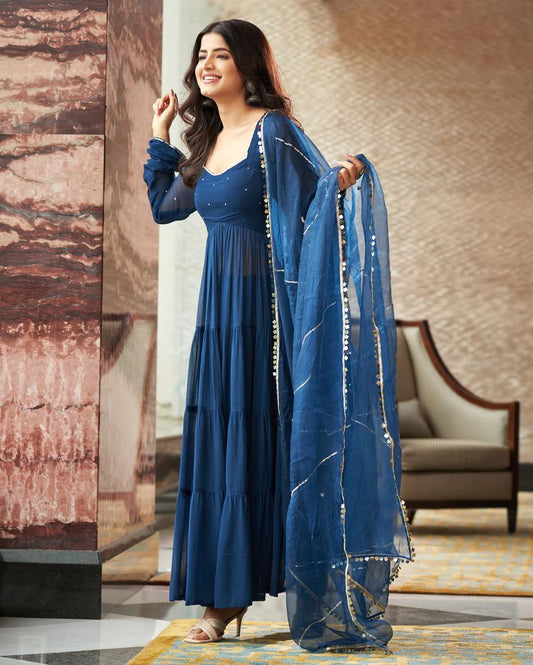 Trendy Blue Georgette Anarkali Gown