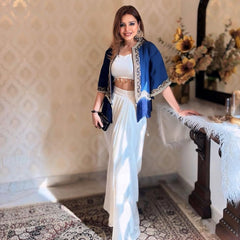 Good Looking White Skirt With Work Blue Koti
