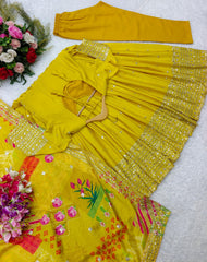Glorious Embroidery Work Yellow Color Gown