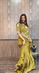 Designer Mehndi Color Work Top With Skirt