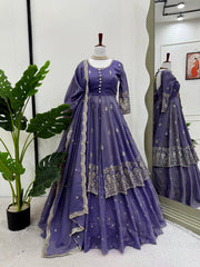 Lavender Color Simmer Silk Top With Lehenga