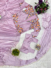 Stylish Purple Rangoli Silk Embroidery Koti With Draped Saree