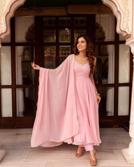 Delightful Sequence Work Pink Color Gown