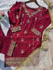 Imposing Georgette Maroon Color Salwar Suit