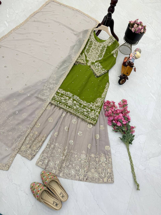 Decent Georgette Perrot Color Sharara Suit