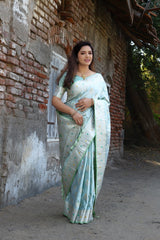 Beautiful Satin Silk Blue Color Designer Saree